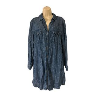 PHILOSOPHY Women's 100% Tencel Blue Polka Dot Chambray Shirt Dress Size Large